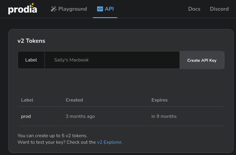 Prodia API Dashboard v2 Token Management